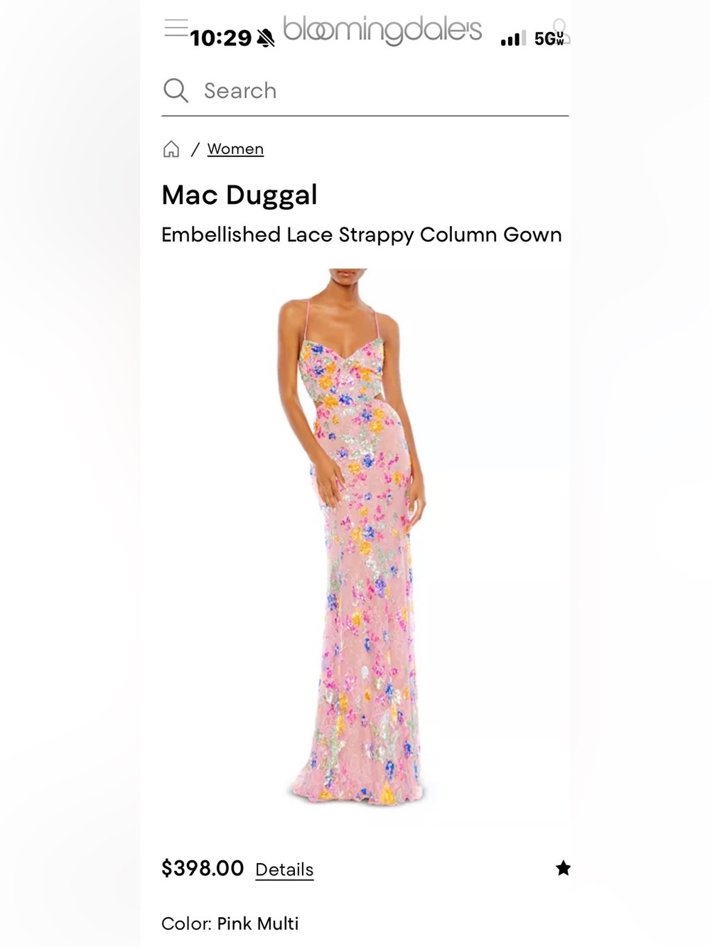 Mac Duggal Pink Embellished Lace Strappy Column Gown